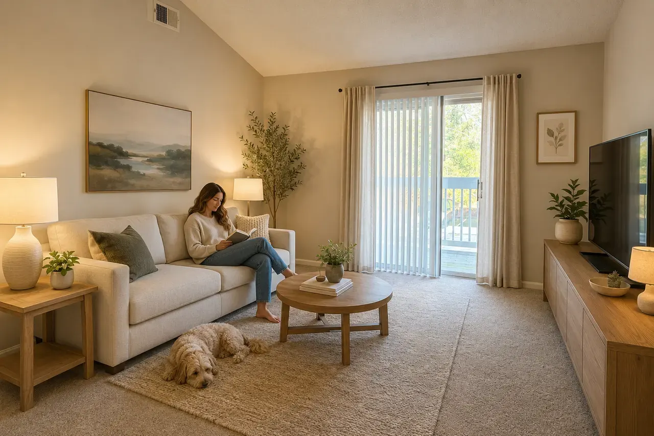 Living room with a sliding door to the balcony